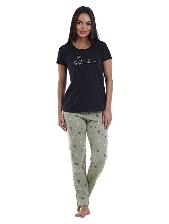 women printed short sleeve pyjama set nightwear 