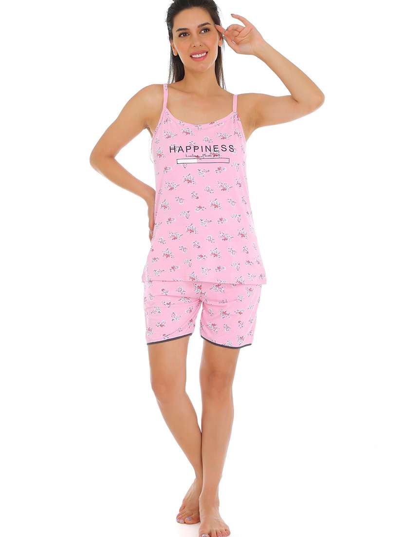 women printed nightwear shorts set