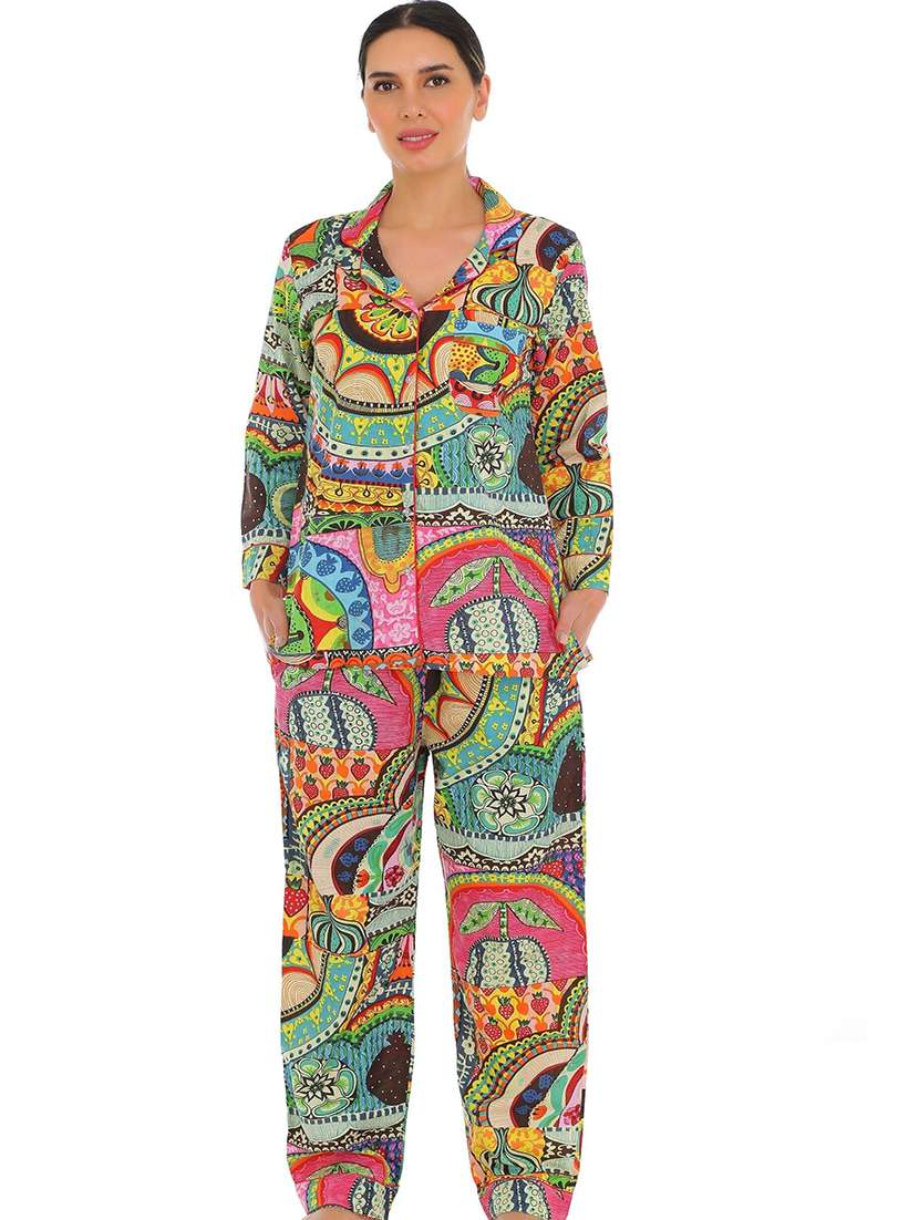 women printed nightwear pyjama set