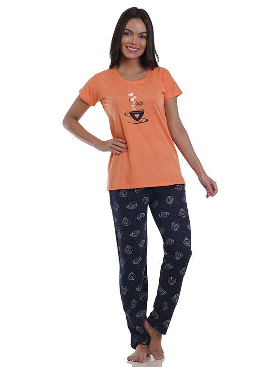 women printed short sleeve pyjama set nightwear 
