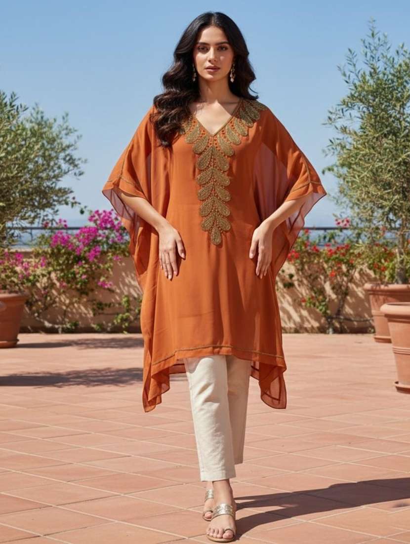 women embroidered kimono sleeve kaftan kurta