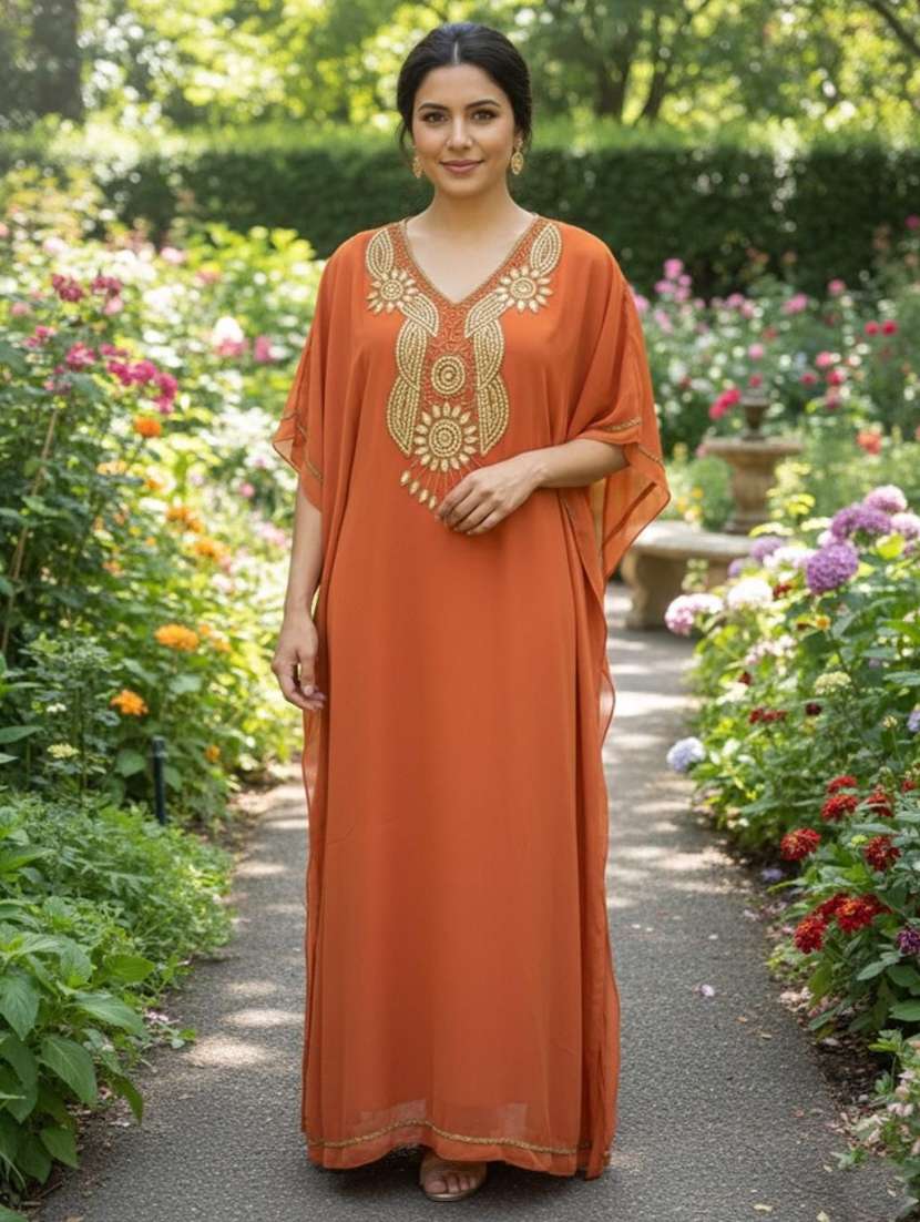 women embroidered kimono sleeve kaftan dress