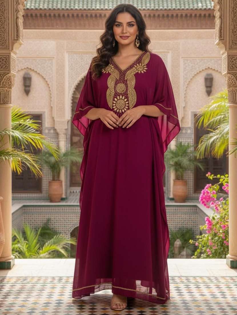 women embroidered kimono sleeve kaftan dress