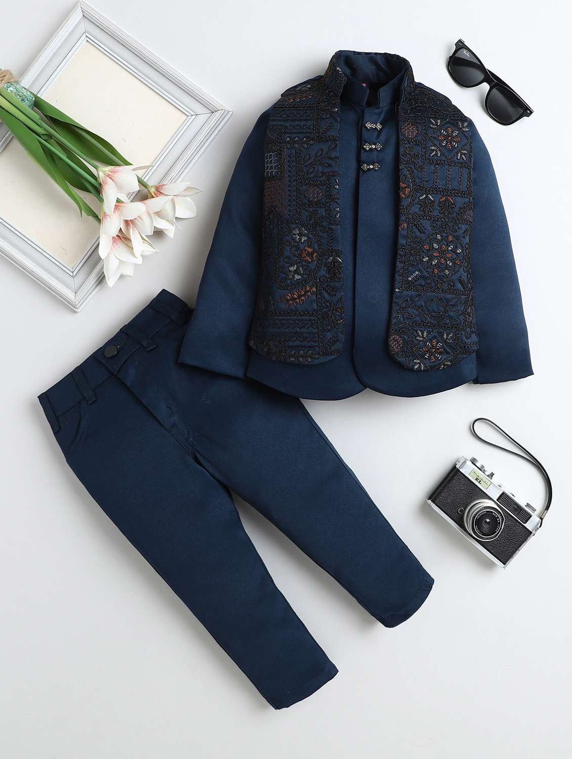 boys embroidered long sleeve sherwani set