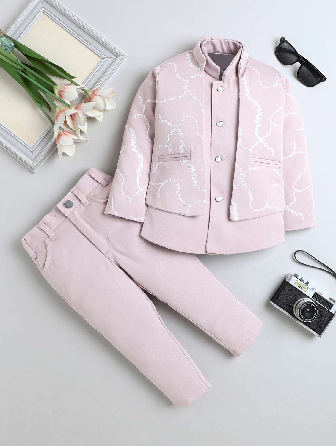 boys embroidered long sleeve sherwani set