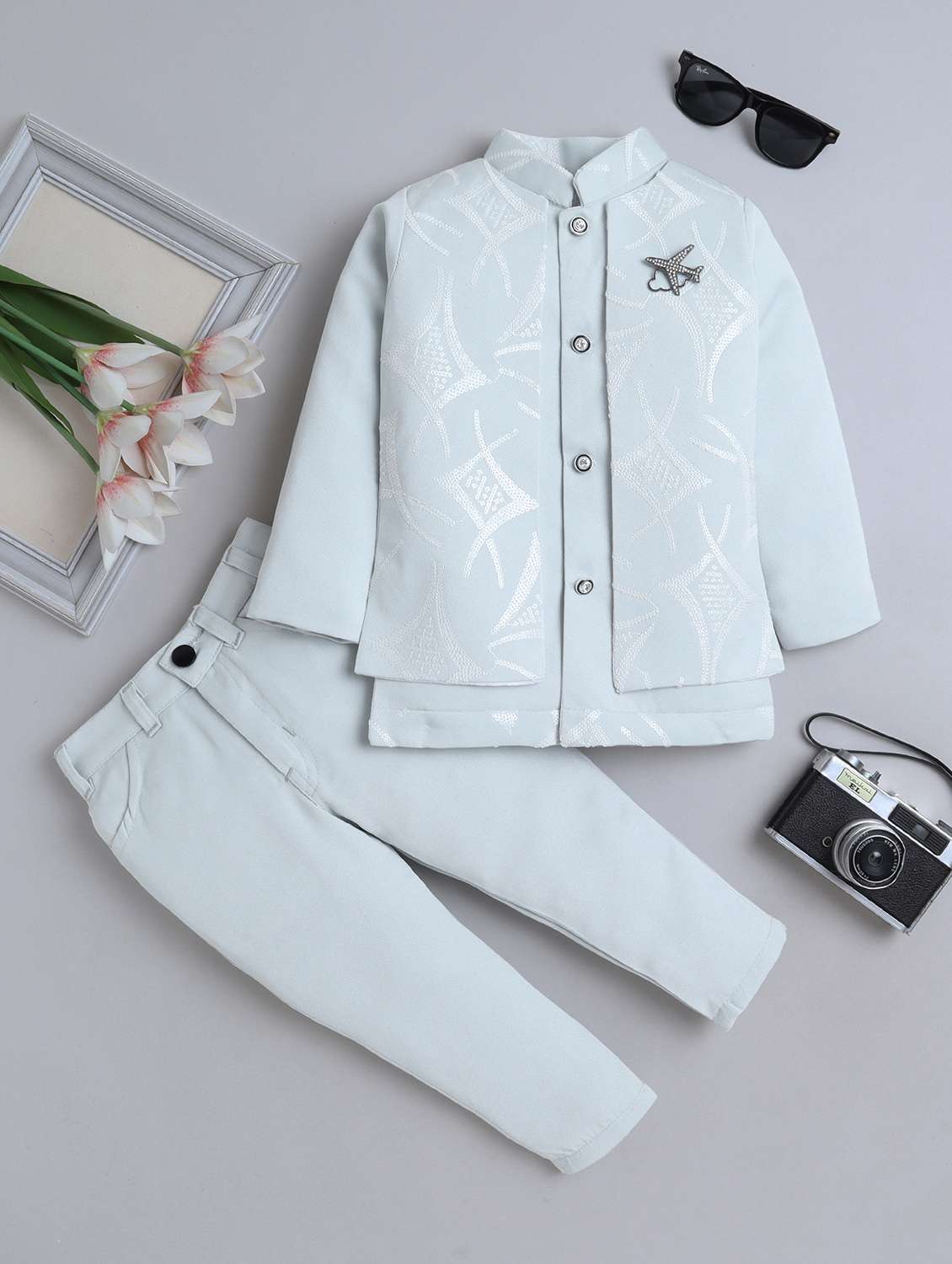 boys embroidered long sleeve sherwani set