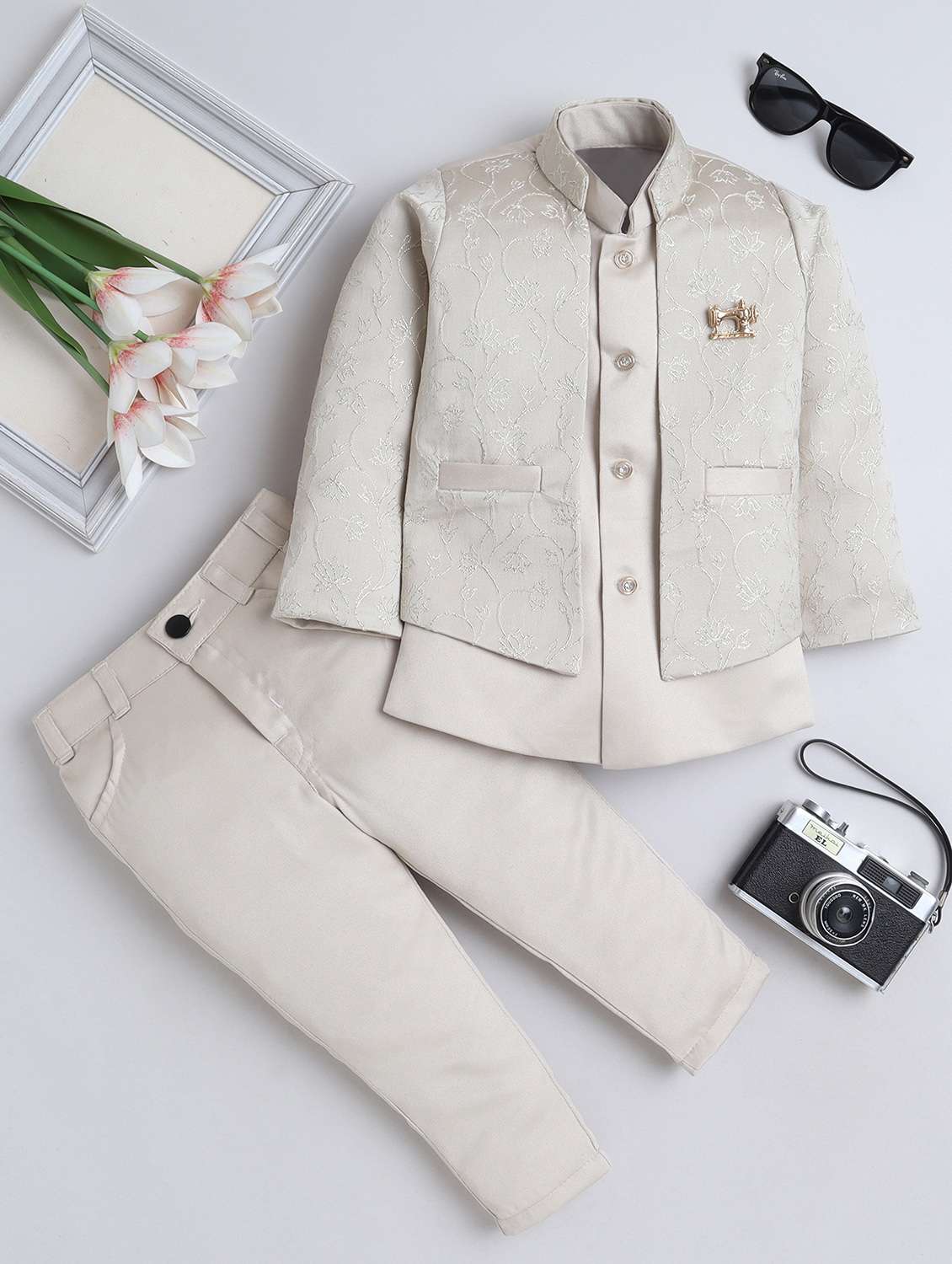 boys embroidered long sleeve sherwani set