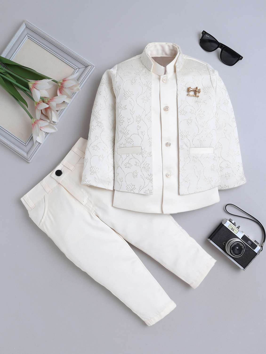 boys embroidered long sleeve sherwani set