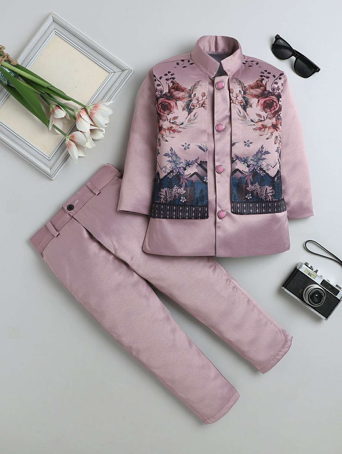 boys printed long sleeve sherwani set