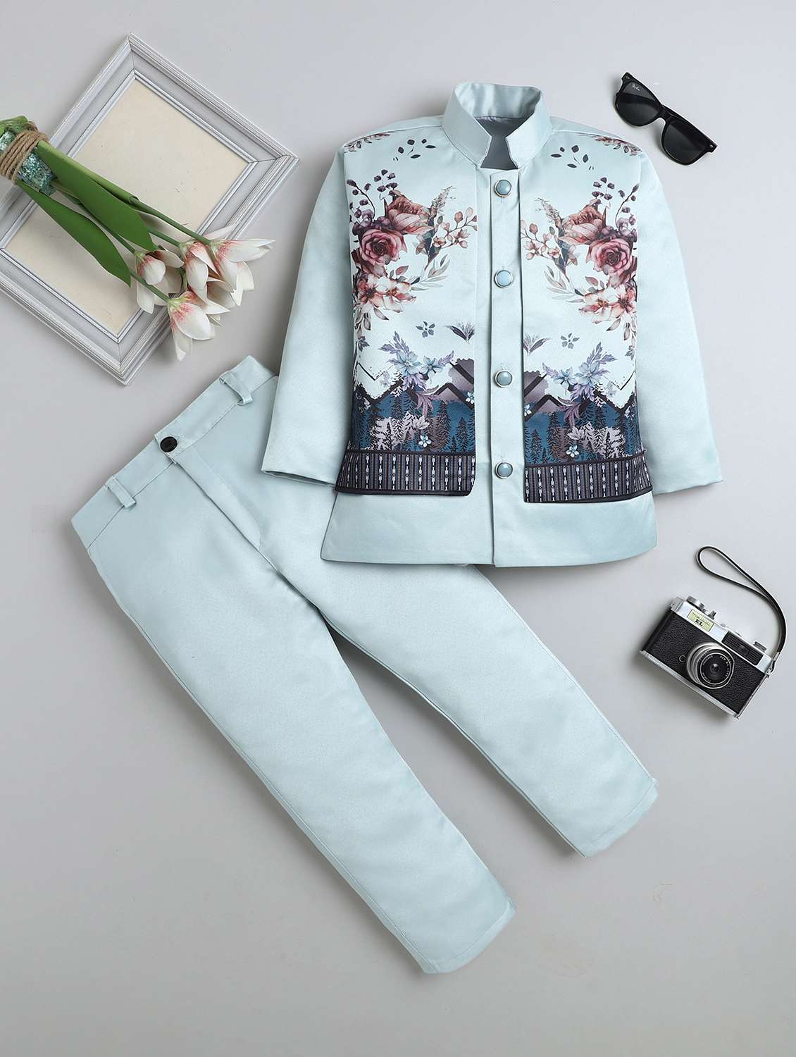 boys printed long sleeve sherwani set