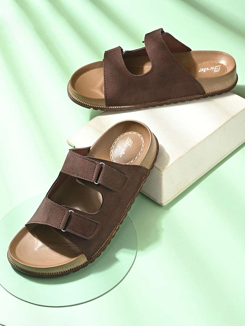 men brown slip on sandal