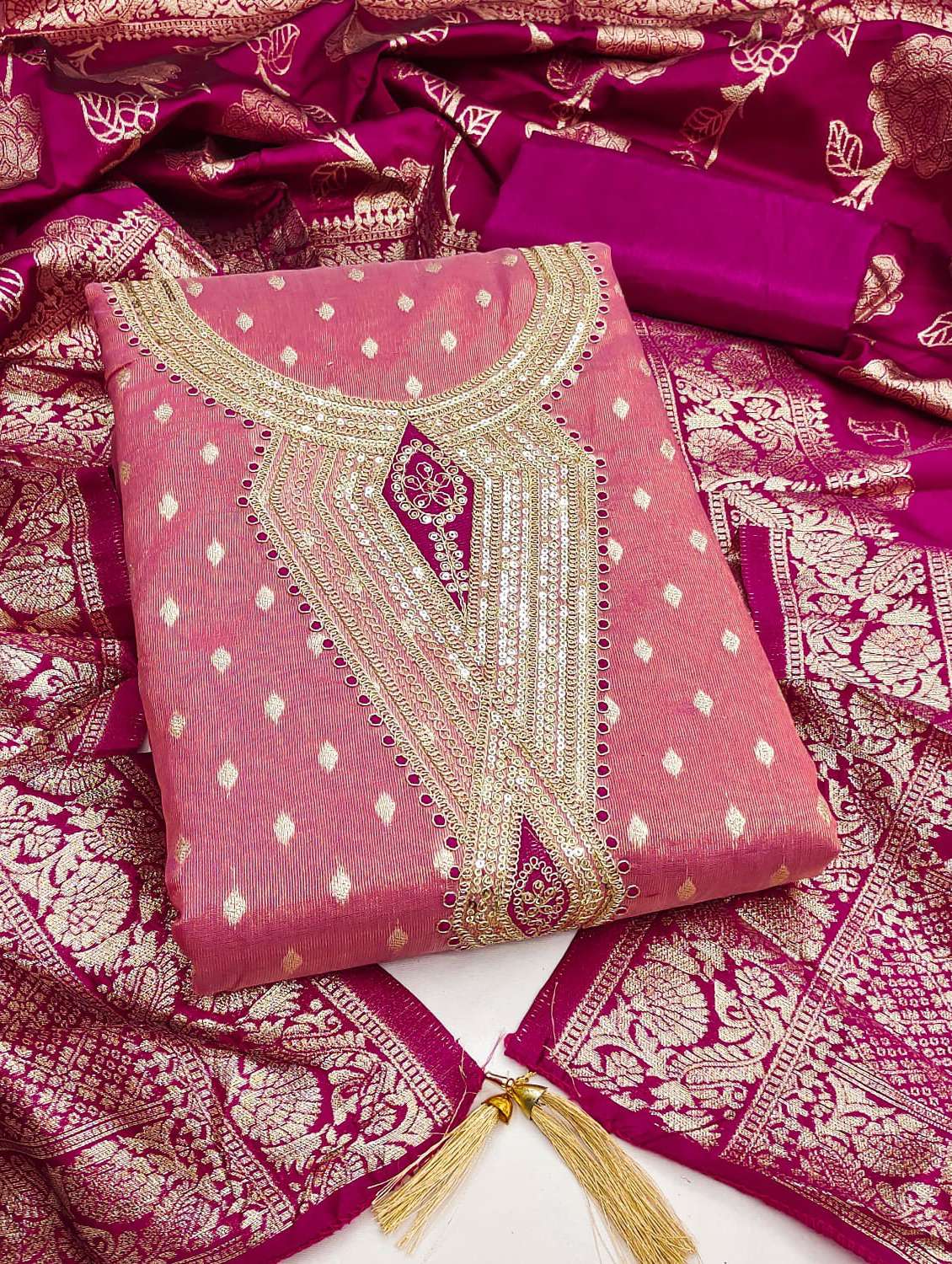 women self design embroidered unstitched suit set