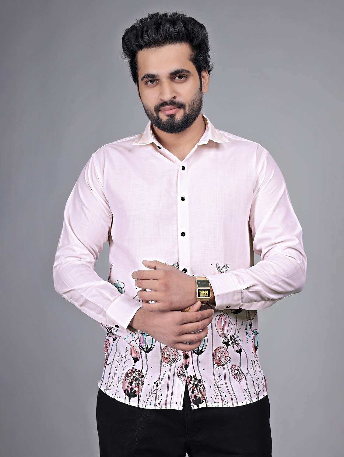 men printed long sleeve regular fit casual shirt