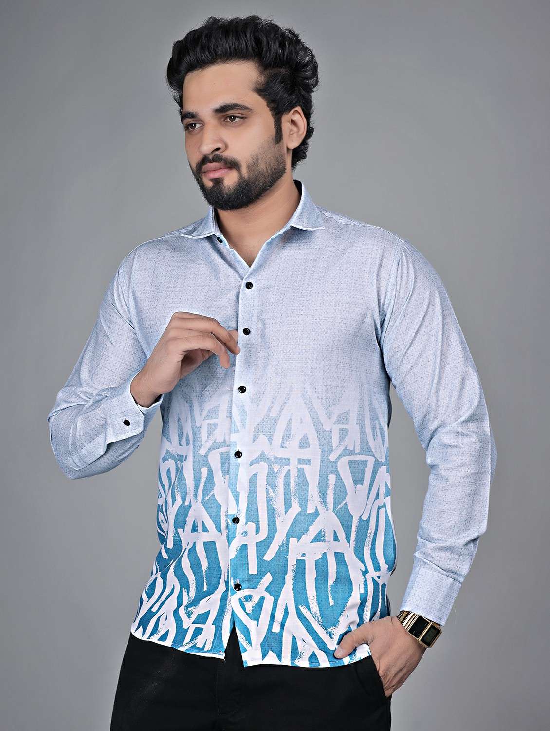 men printed long sleeve regular fit casual shirt