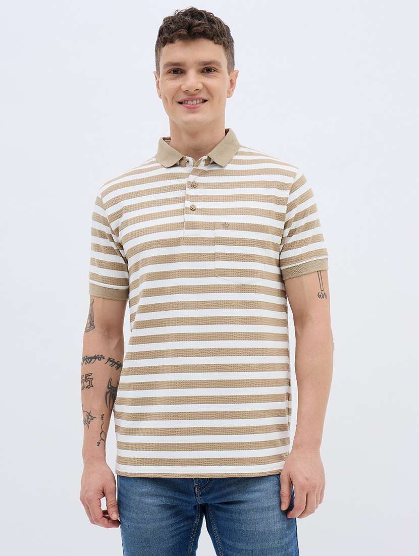 men striped short sleeve regular fit polo t-shirt