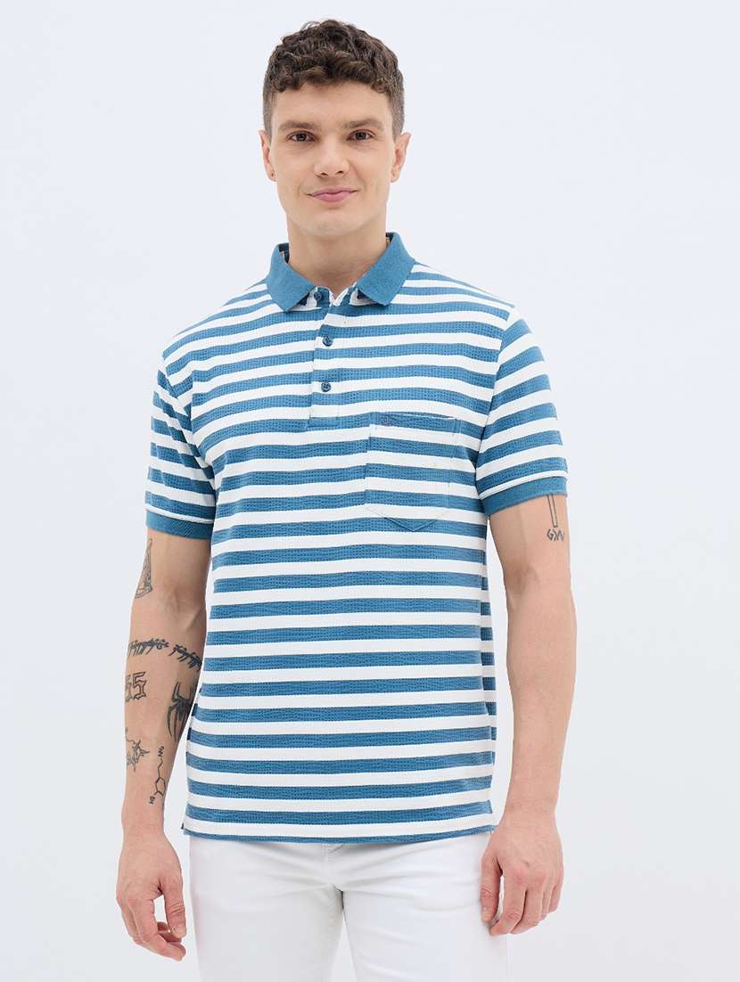 men striped short sleeve regular fit polo t-shirt