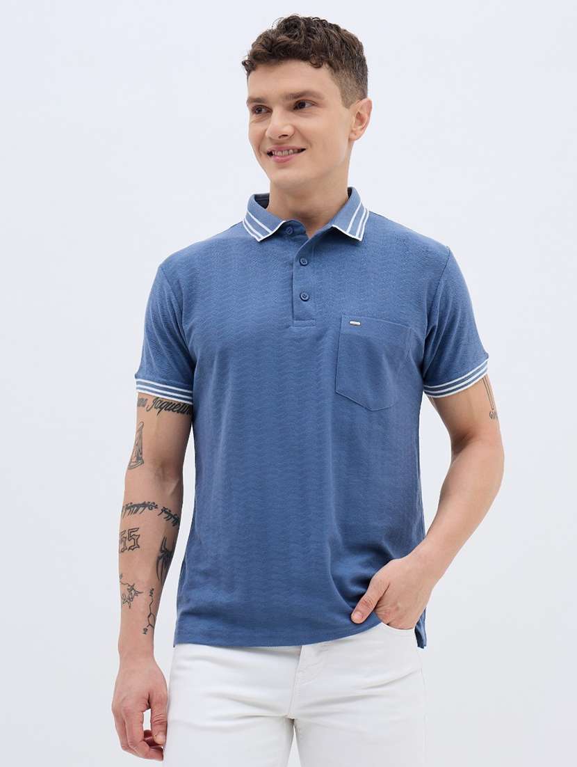 men self design short sleeve regular fit polo t-shirt