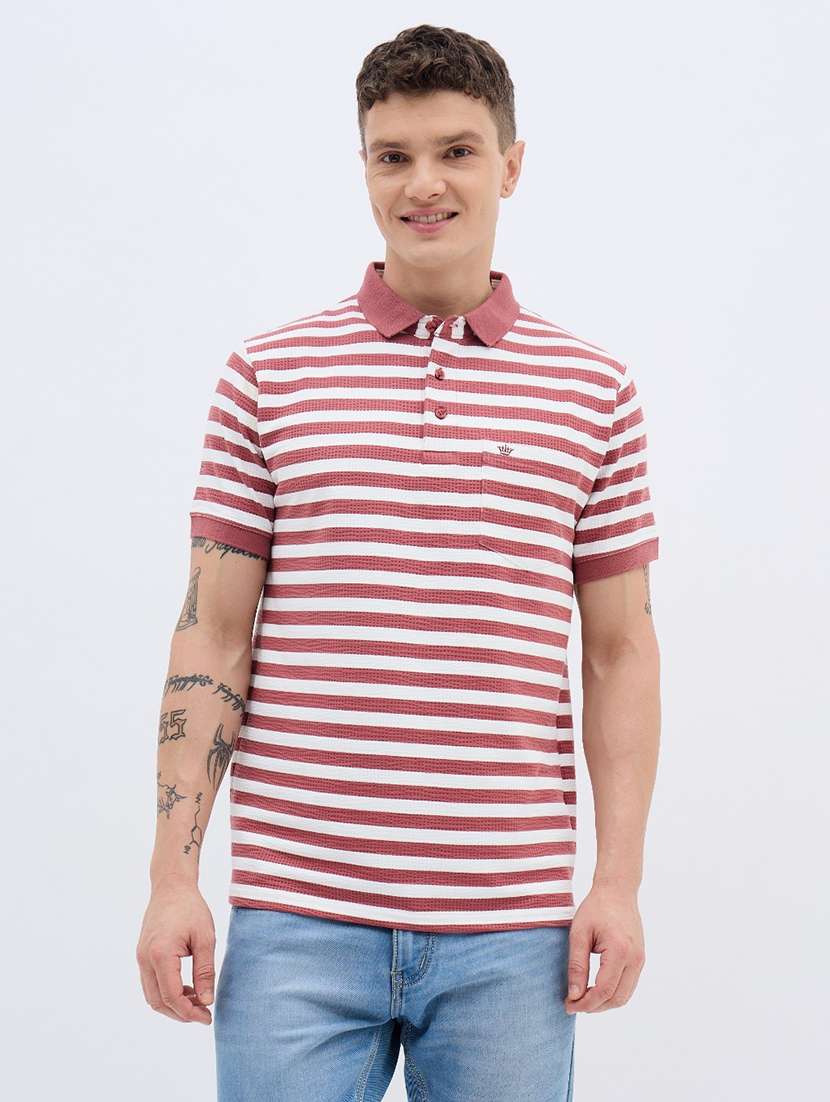 men striped short sleeve regular fit polo t-shirt