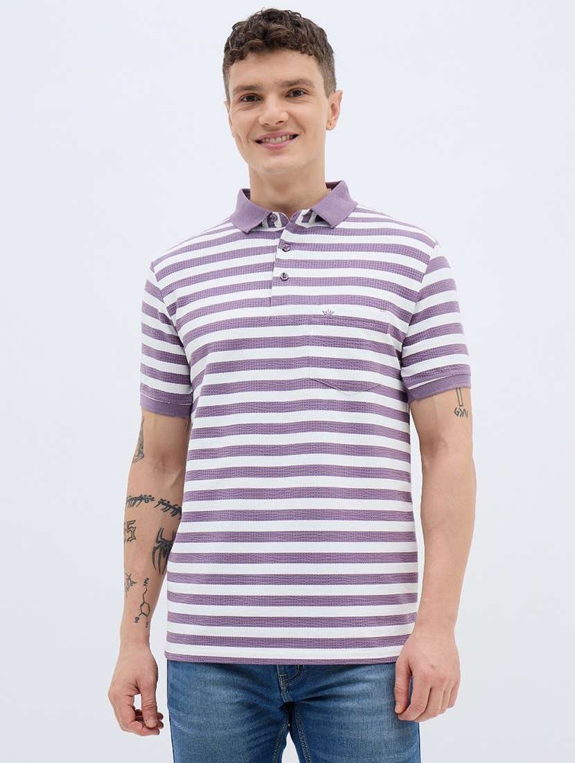 men striped short sleeve regular fit polo t-shirt