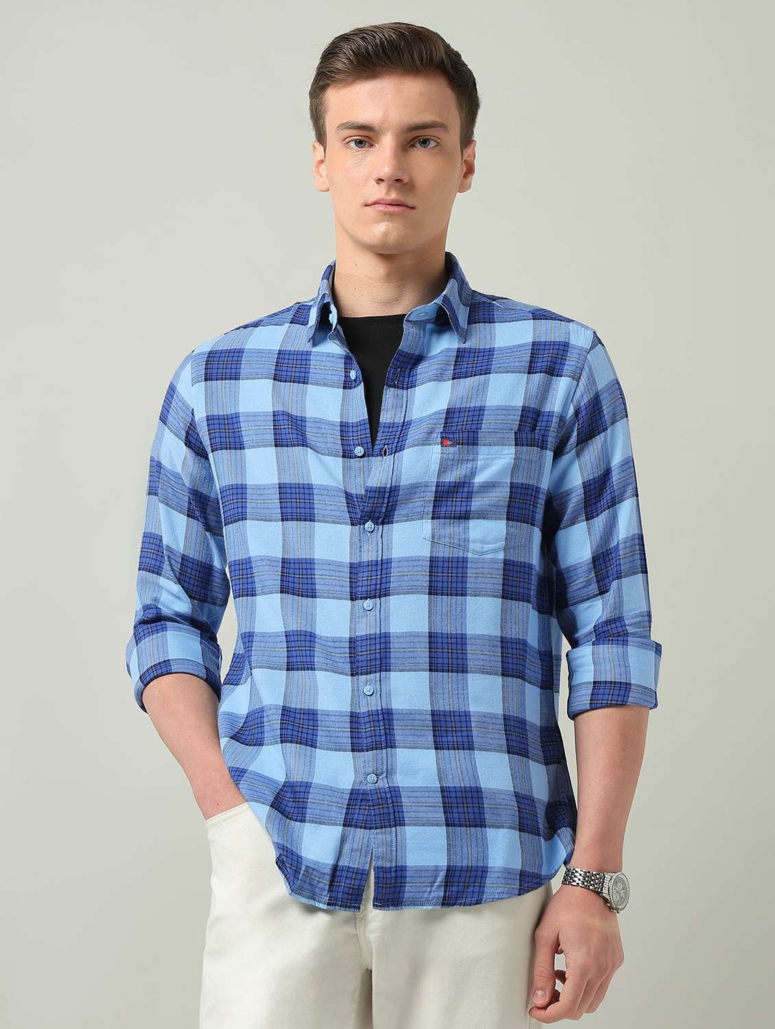 men checkered long sleeve regualr fit casual shirt
