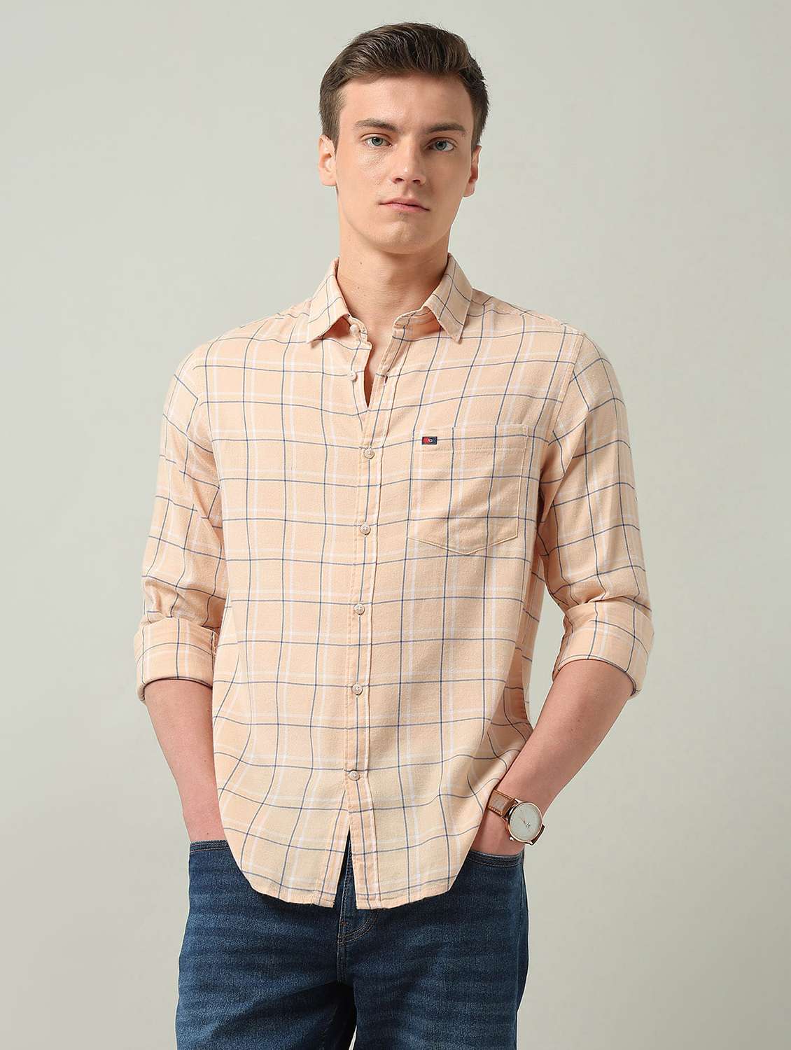 men checkered long sleeve regualr fit casual shirt