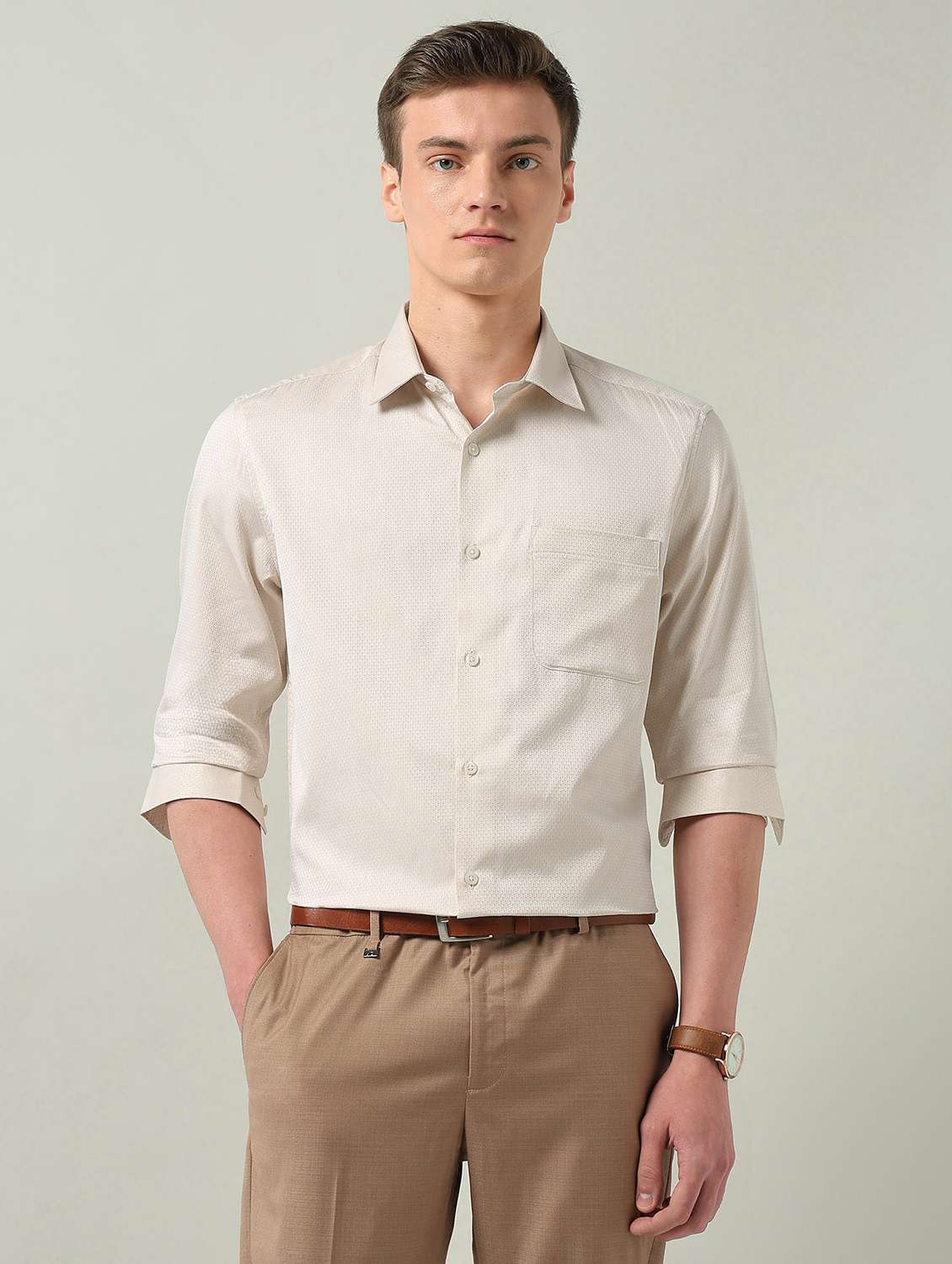 men self design long sleeve regular fit formal shirt