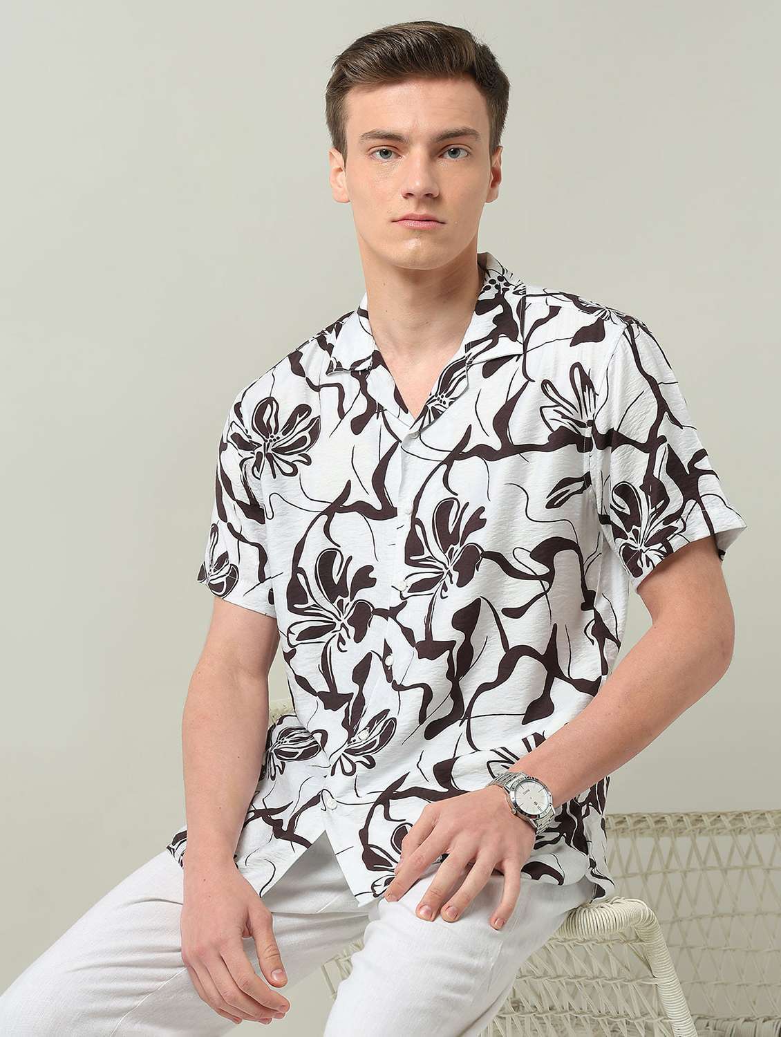 men printed short sleeve regular fit casual shirt