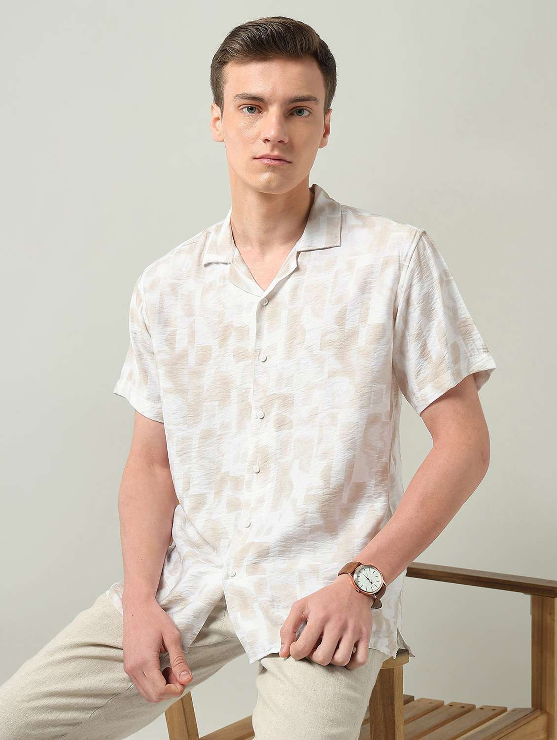 men printed short sleeve regular fit casual shirt