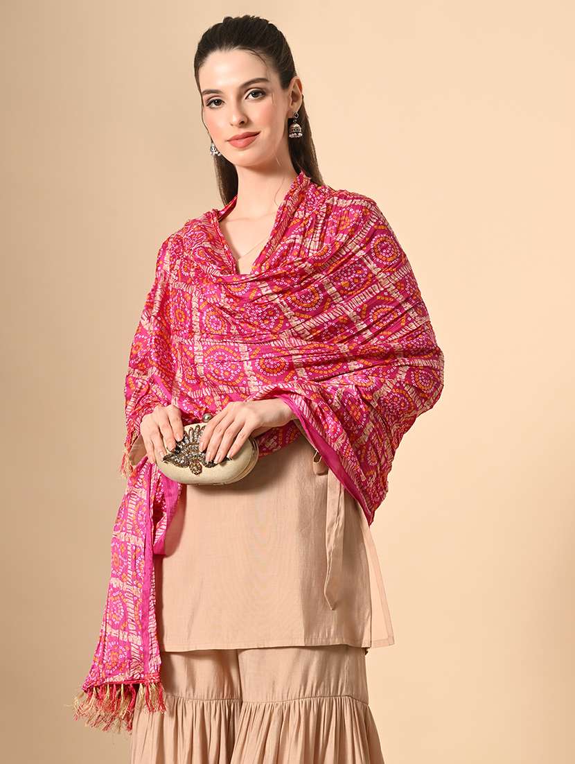 women pink bandhani print dupatta - 22272887 -  Standard Image - 5