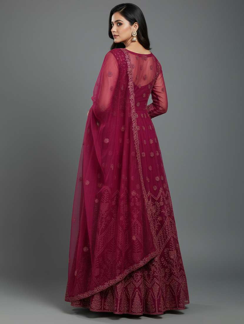 women solid with work semi stitched fit & flare gown - 22272891 -  Standard Image - 3