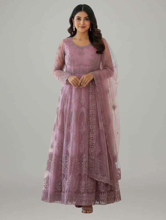 women solid with work semi stitched fit & flare gown