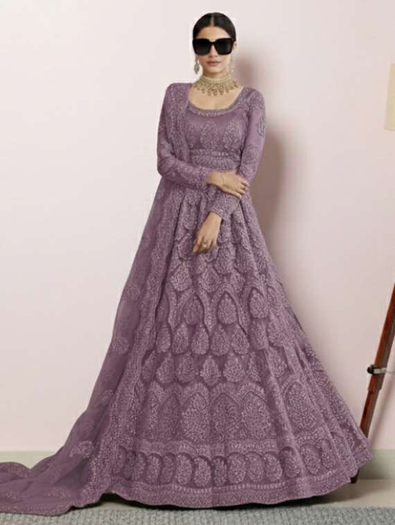 women solid with work semi stitched fit & flare gown