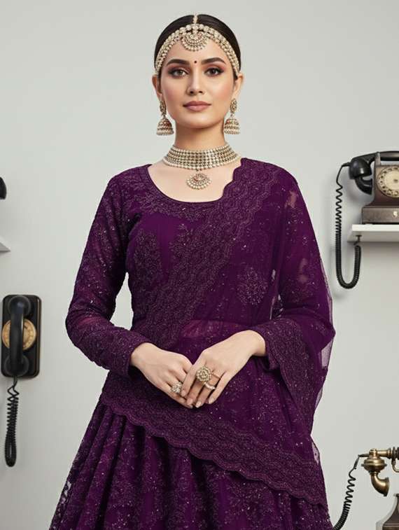 women solid with work semi stitched fit & flare gown - 22272898 -  Standard Image - 3