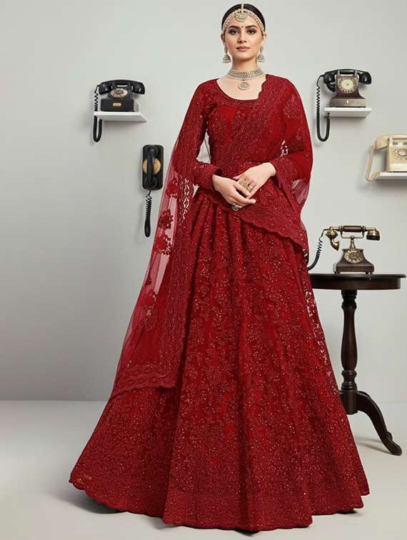 women solid with work semi stitched fit & flare gown