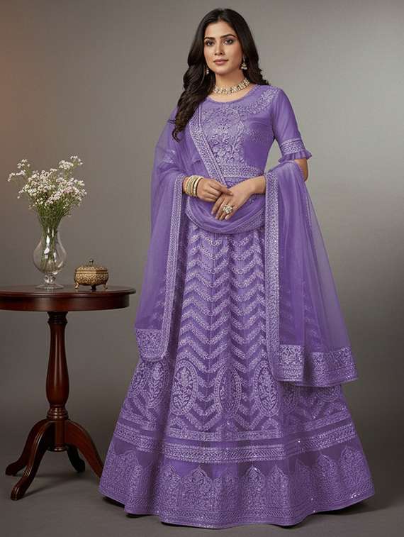 women solid with work semi stitched fit & flare gown