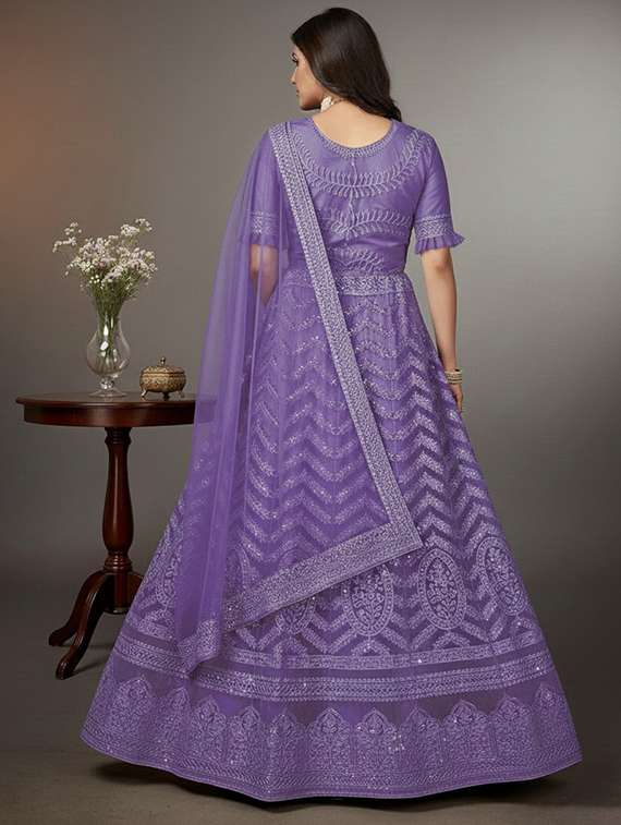 women solid with work semi stitched fit & flare gown - 22272901 -  Standard Image - 3