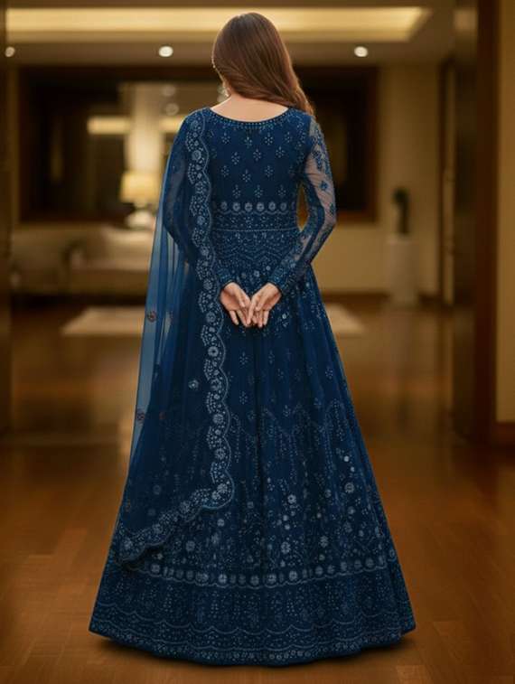 women solid with work semi stitched fit & flare gown - 22272902 -  Standard Image - 3