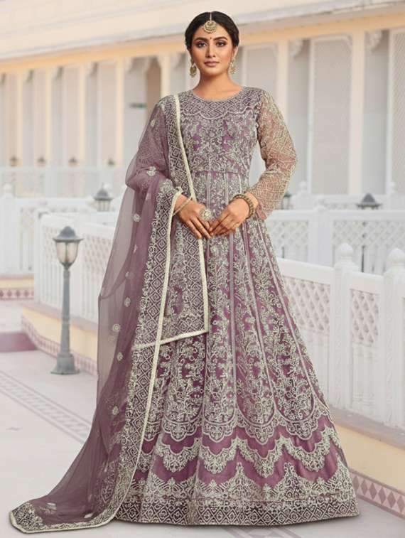 women solid with work semi stitched fit & flare gown