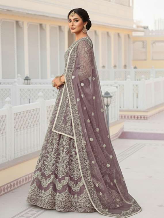 women solid with work semi stitched fit & flare gown - 22272904 -  Standard Image - 3