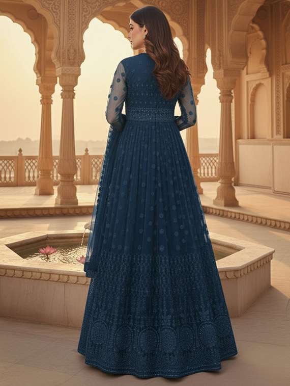 women solid with work semi stitched fit & flare gown - 22272905 -  Standard Image - 3