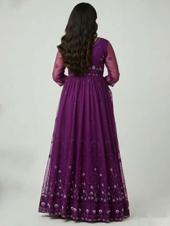 women solid with work semi stitched fit & flare gown - 22272908 -  Standard Image - 3