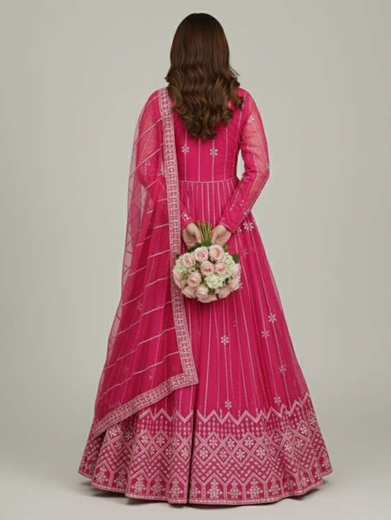 women solid with work semi stitched fit & flare gown - 22272909 -  Standard Image - 3