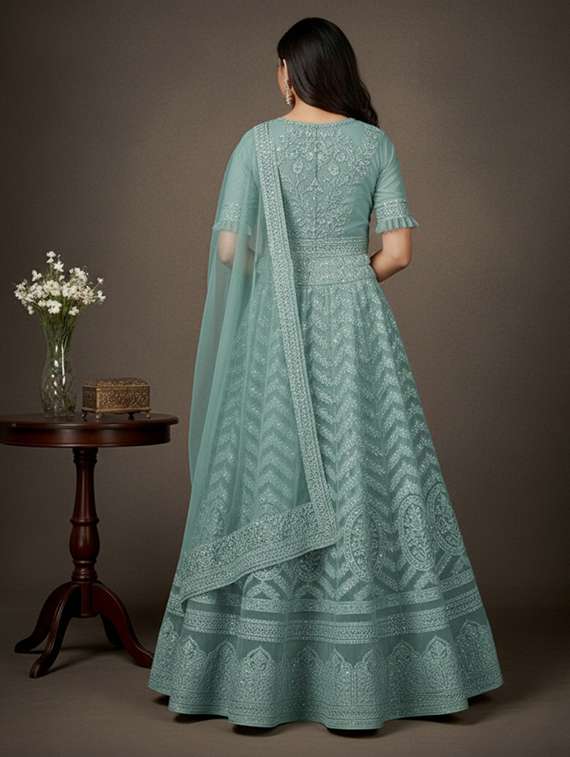 women solid with work semi stitched fit & flare gown - 22272912 -  Standard Image - 3