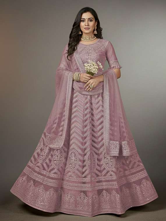 women solid with work semi stitched fit & flare gown