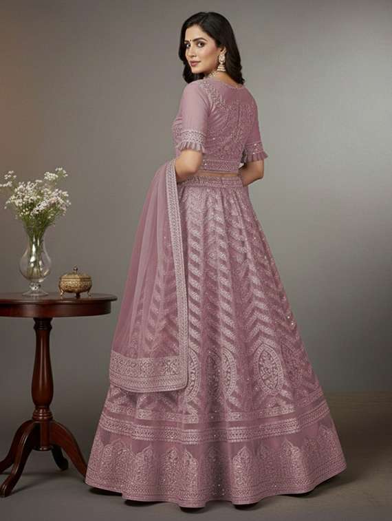 women solid with work semi stitched fit & flare gown - 22272913 -  Standard Image - 3