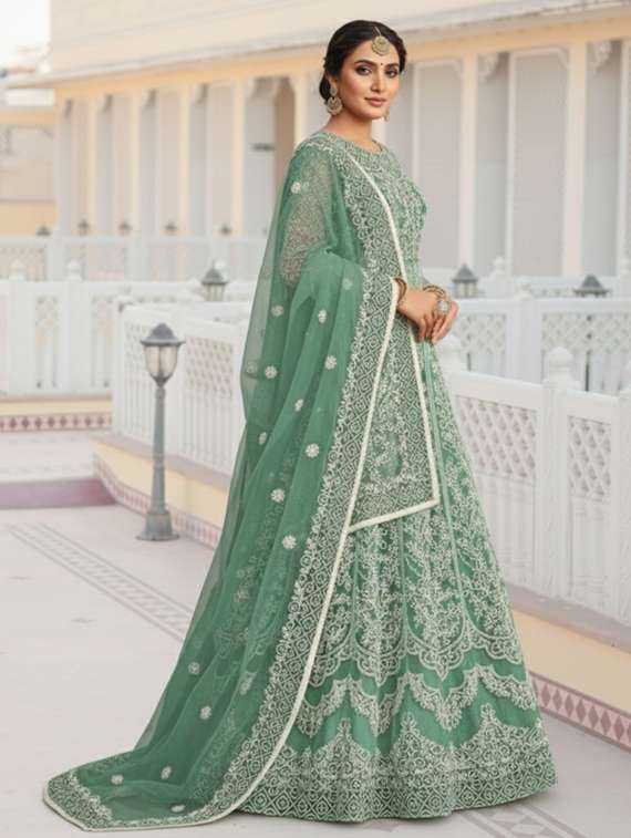 women solid with work semi stitched fit & flare gown - 22272918 -  Standard Image - 3