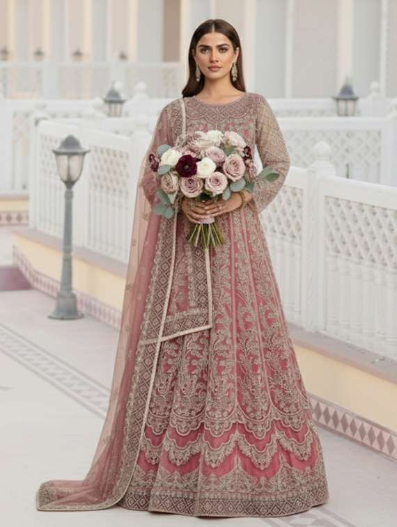 women solid with work semi stitched fit & flare gown