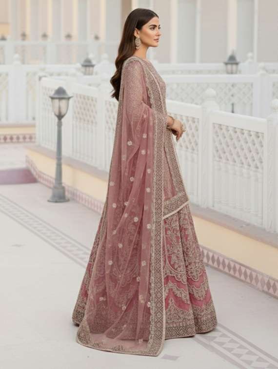 women solid with work semi stitched fit & flare gown - 22272919 -  Standard Image - 3