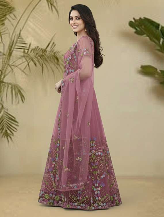 women solid with work semi stitched fit & flare gown - 22272920 -  Standard Image - 3