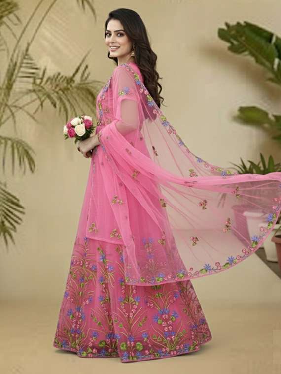 women solid with work semi stitched fit & flare gown - 22272921 -  Standard Image - 3